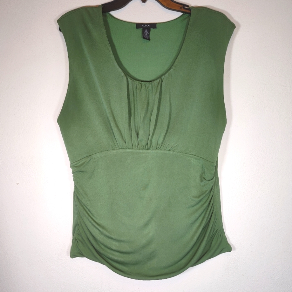 Alfani Sleeveless Silk Green Blouse X Large